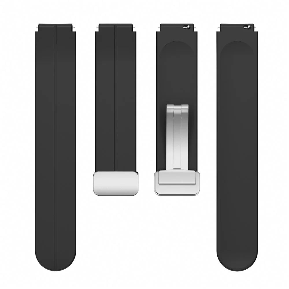 For Garmin Forerunner 265S / 255S / Venu 2S Watch Strap 18mm Silicone Watchband with Magnetic Folding Silver Buckle - Black - 2