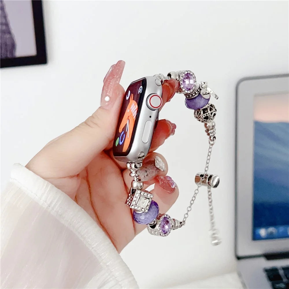 Jewelry Watch Band for Apple Watch Series 11 10 42mm / 9 8 7 41mm / SE3 SE2 SE 6 5 4 40mm / 3 2 1 38mm Beads Charm Watch Bracelet - Purple - 1