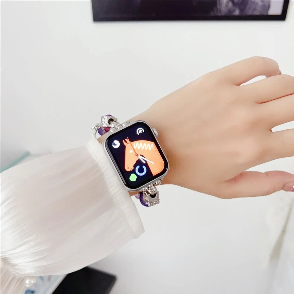 Jewelry Watch Band for Apple Watch Series 11 10 42mm / 9 8 7 41mm / SE3 SE2 SE 6 5 4 40mm / 3 2 1 38mm Beads Charm Watch Bracelet - Purple - 5