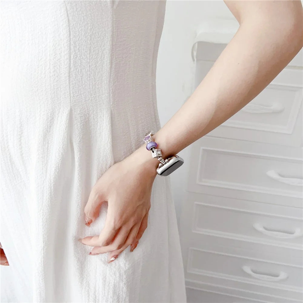 Jewelry Watch Band for Apple Watch Series 11 10 42mm / 9 8 7 41mm / SE3 SE2 SE 6 5 4 40mm / 3 2 1 38mm Beads Charm Watch Bracelet - Purple - 6