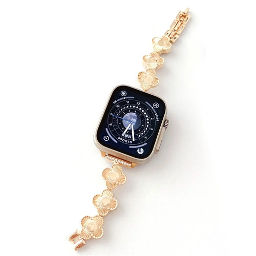 Watch Strap for Apple Watch Series 11 10 42mm / 9 8 7 41mm / SE3 SE2 SE 6 5 4 40mm / 3 2 1 38mm Clover Charm Watch Bracelet Metal Watchband - Gold - 1