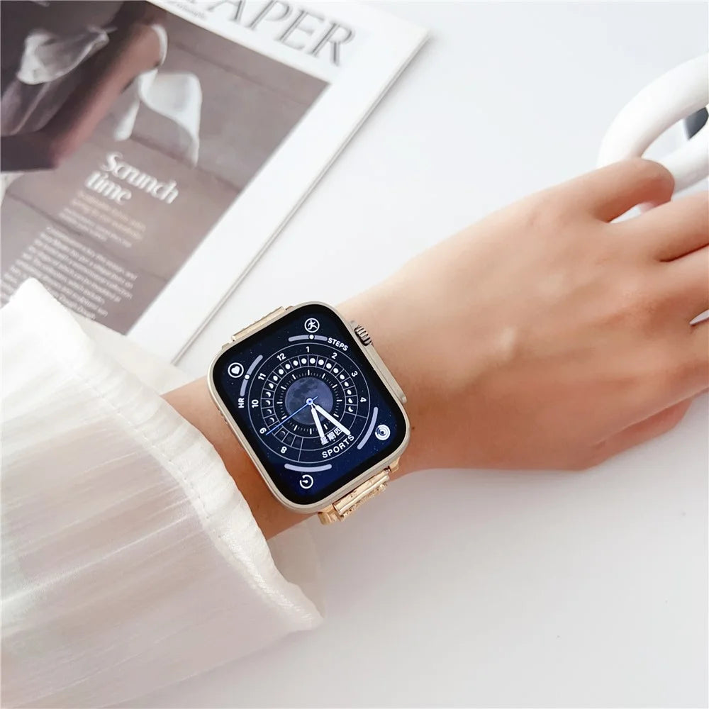 Watch Strap for Apple Watch Series 11 10 42mm / 9 8 7 41mm / SE3 SE2 SE 6 5 4 40mm / 3 2 1 38mm Clover Charm Watch Bracelet Metal Watchband - Gold - 3
