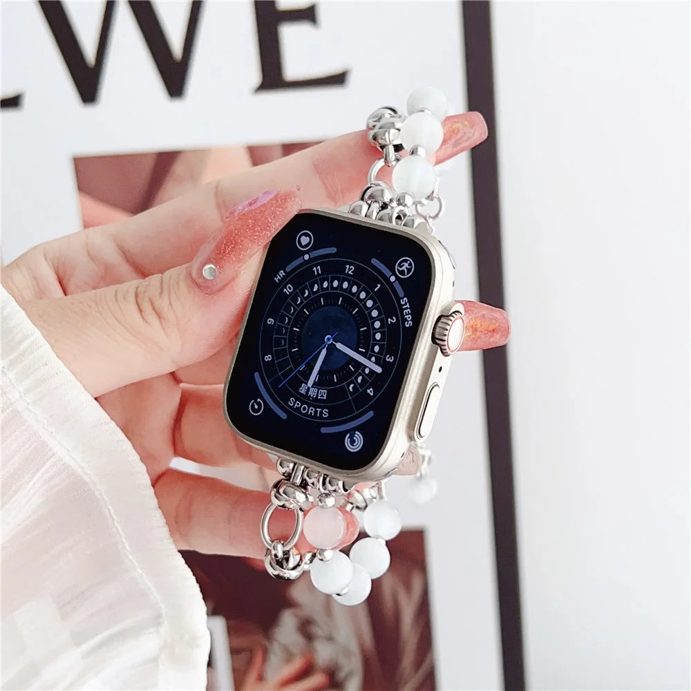 Metal Bracelet Watchband for Apple Watch Series 11 10 42mm / 9 8 7 41mm / SE3 SE2 SE 6 5 4 40mm / 3 2 1 38mm Beads Charm Watch Strap - Silver - 1