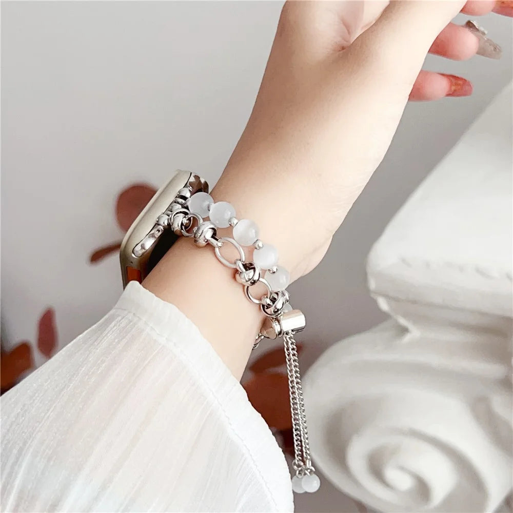 Metal Bracelet Watchband for Apple Watch Series 11 10 42mm / 9 8 7 41mm / SE3 SE2 SE 6 5 4 40mm / 3 2 1 38mm Beads Charm Watch Strap - Silver - 2