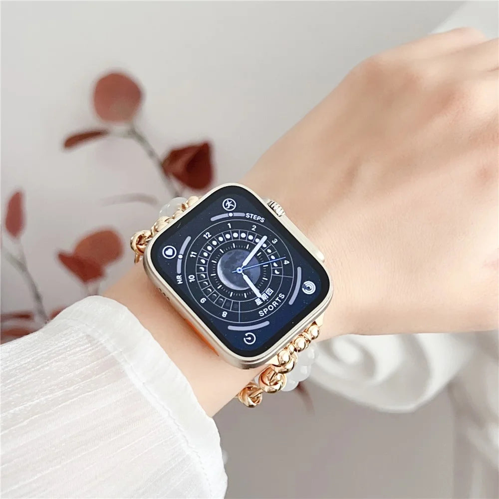 Metal Bracelet Watchband for Apple Watch Series 11 10 42mm / 9 8 7 41mm / SE3 SE2 SE 6 5 4 40mm / 3 2 1 38mm Beads Charm Watch Strap - Silver - 4