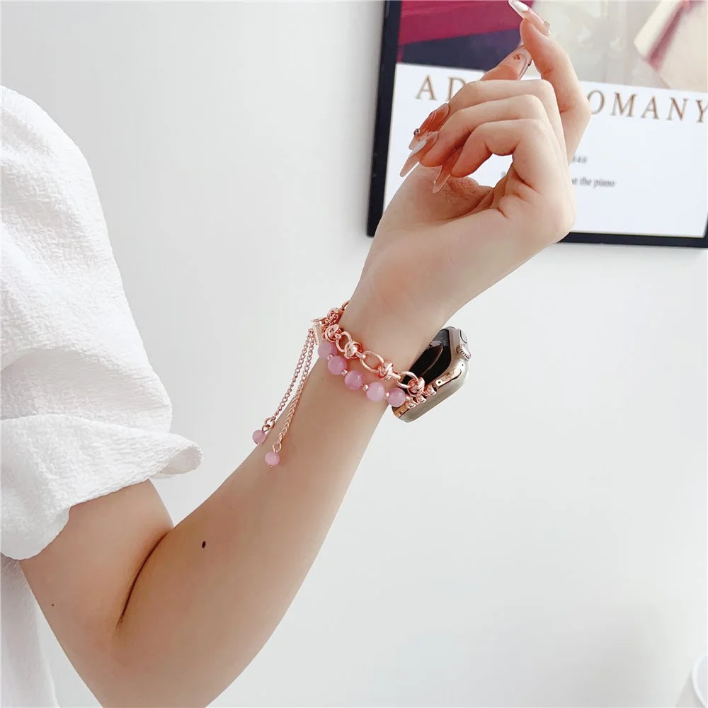 Metal Bracelet Watchband for Apple Watch Series 11 10 42mm / 9 8 7 41mm / SE3 SE2 SE 6 5 4 40mm / 3 2 1 38mm Beads Charm Watch Strap - Silver - 6