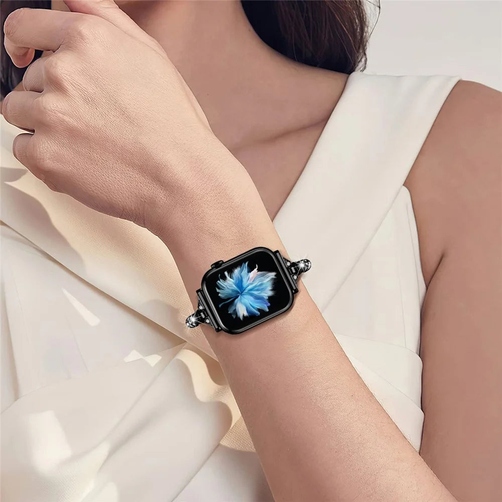 Watch Band for Apple Watch Series 11 10 42mm / 9 8 7 41mm / SE3 SE2 SE 6 5 4 40mm / 3 2 1 38mm Rhinestone Decor Copper Bracelet - Black - 5
