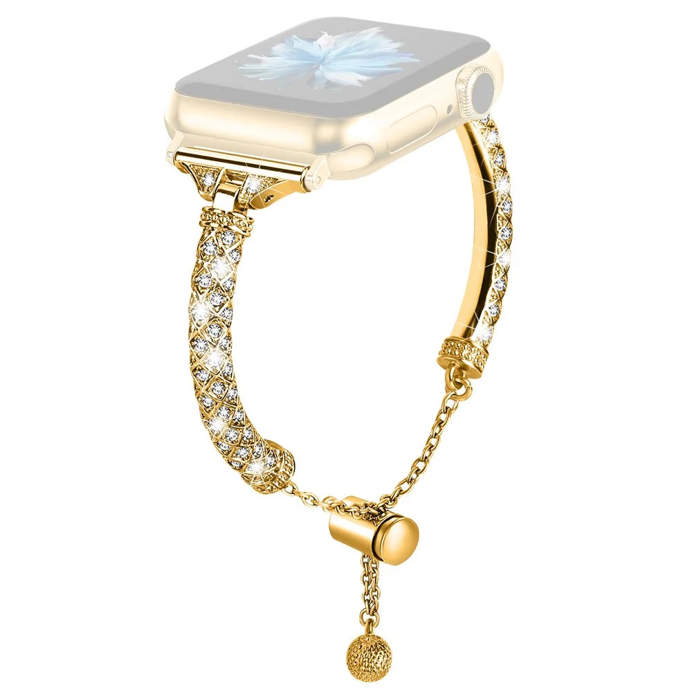 Dressy Bracelet for Apple Watch Ultra 3 2 1 49mm / Series 11 10 46mm / 9 8 7 45mm / SE3 SE2 SE 6 5 4 44mm / 3 2 1 42mm , Rhinestone Decor Copper Watch Band - Gold - 1