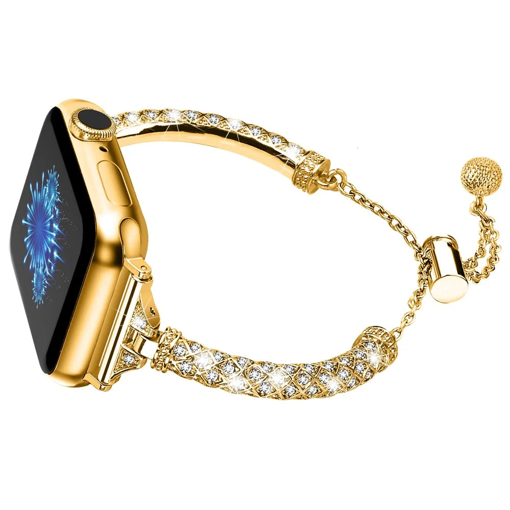 Dressy Bracelet for Apple Watch Ultra 3 2 1 49mm / Series 11 10 46mm / 9 8 7 45mm / SE3 SE2 SE 6 5 4 44mm / 3 2 1 42mm , Rhinestone Decor Copper Watch Band - Gold - 2