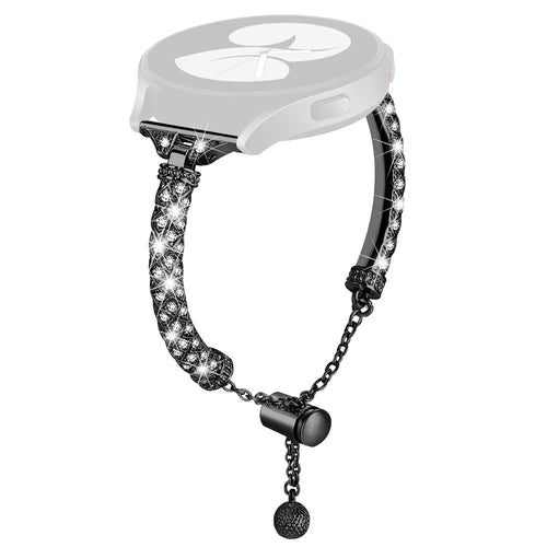20mm Watch Band for Samsung Galaxy Watch 6 40mm 44mm , Rhinestone Decor Bracelet Copper Wristband Strap - Black - 1