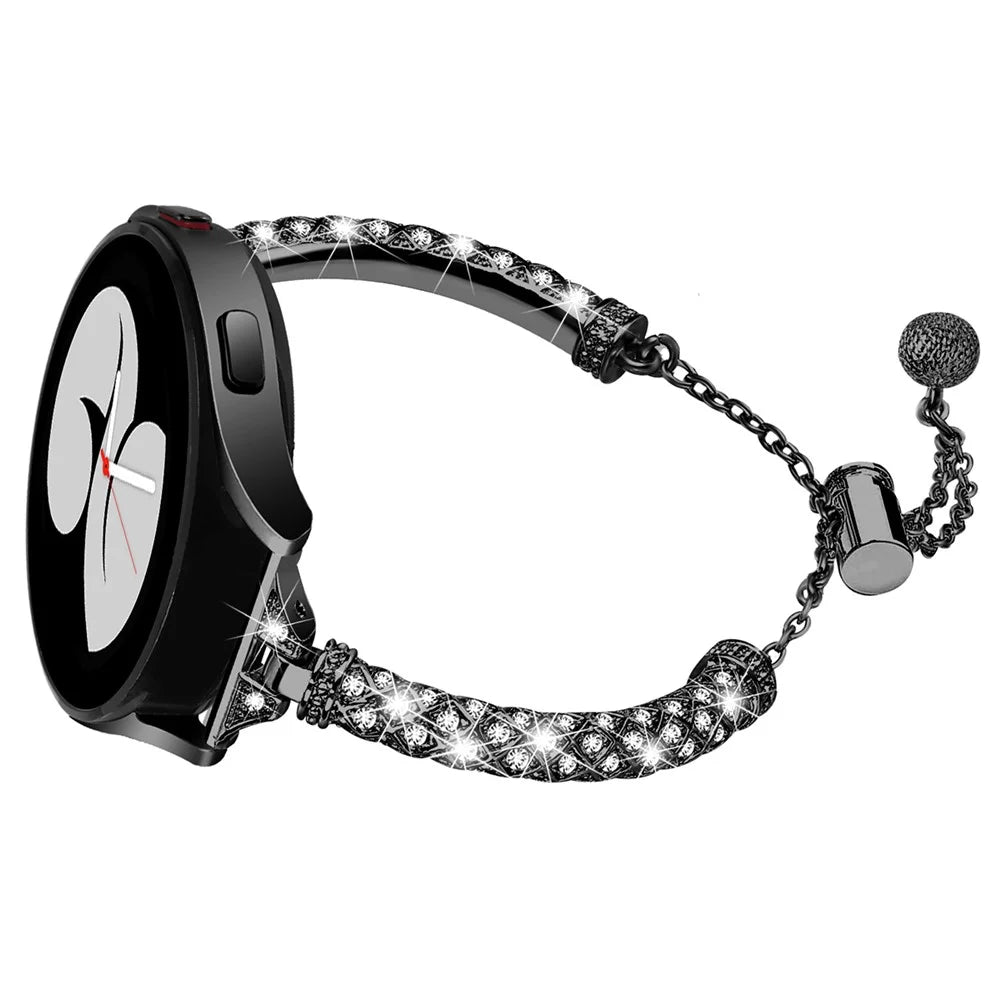 20mm Watch Band for Samsung Galaxy Watch 6 40mm 44mm , Rhinestone Decor Bracelet Copper Wristband Strap - Black - 2