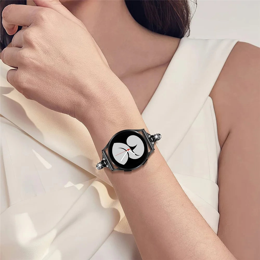 20mm Watch Band for Samsung Galaxy Watch 6 40mm 44mm , Rhinestone Decor Bracelet Copper Wristband Strap - Black - 5