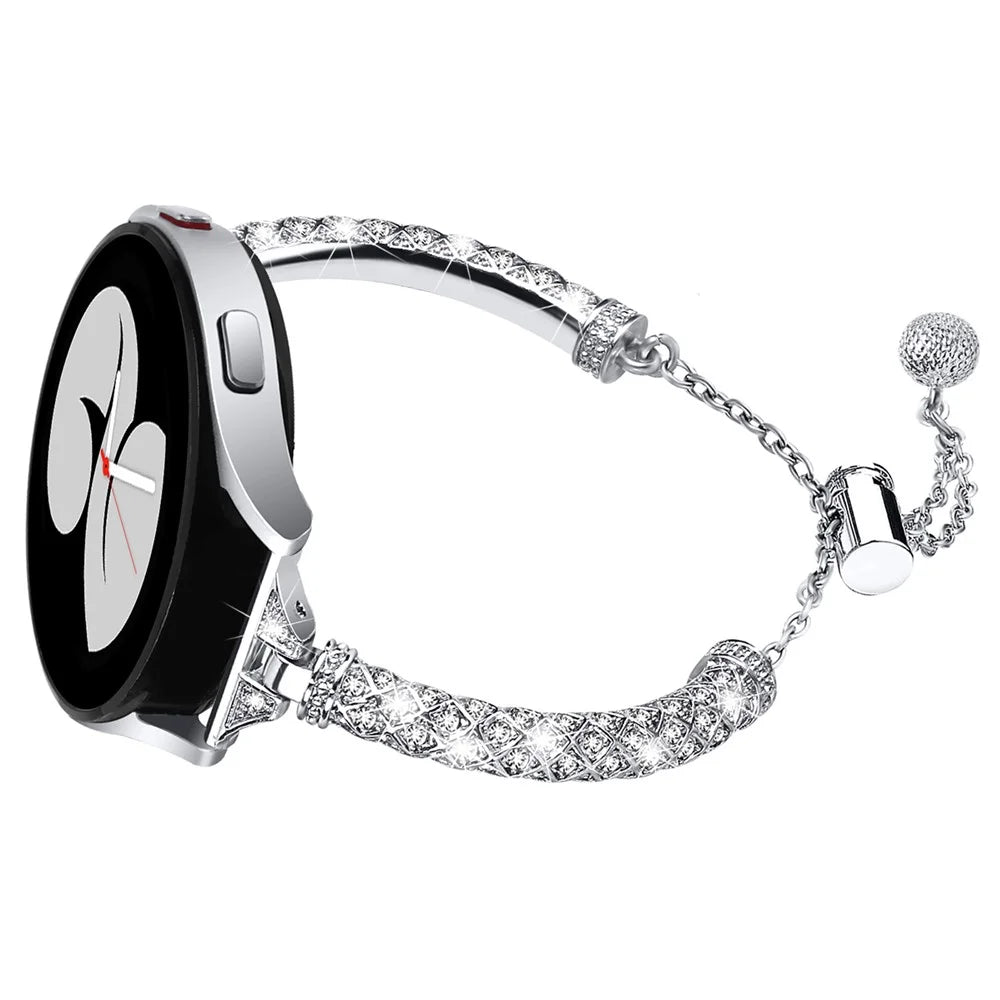 20mm Watch Band for Samsung Galaxy Watch6 40mm 44mm / Watch6 Classic 43mm 47mm / Watch 5 40mm 44mm / Watch4 40mm 44mm , Rhinestone Decor Copper Bracelet -  Silver - 2