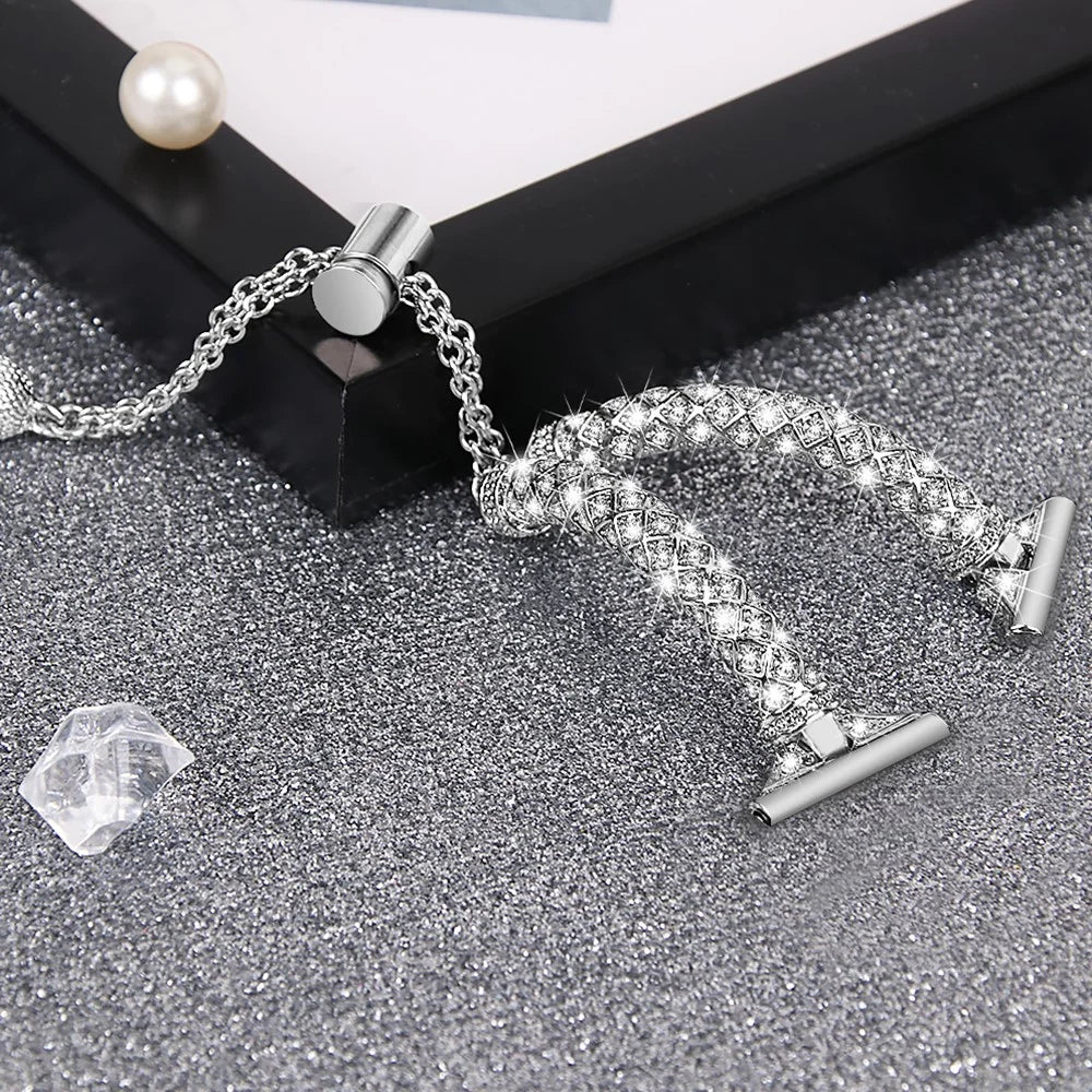 20mm Watch Band for Samsung Galaxy Watch6 40mm 44mm / Watch6 Classic 43mm 47mm / Watch 5 40mm 44mm / Watch4 40mm 44mm , Rhinestone Decor Copper Bracelet -  Silver - 3