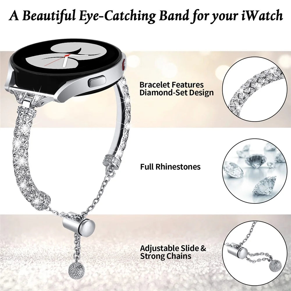 20mm Watch Band for Samsung Galaxy Watch6 40mm 44mm / Watch6 Classic 43mm 47mm / Watch 5 40mm 44mm / Watch4 40mm 44mm , Rhinestone Decor Copper Bracelet -  Silver - 4