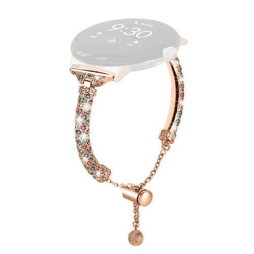 Copper Watch Band for Google Pixel Watch 4 41mm / Watch 3 41mm / Watch 2 / Watch Bling Rhinestone Decor Bracelet Metal Strap - Rose Gold / Colorful Rhinestone - 1