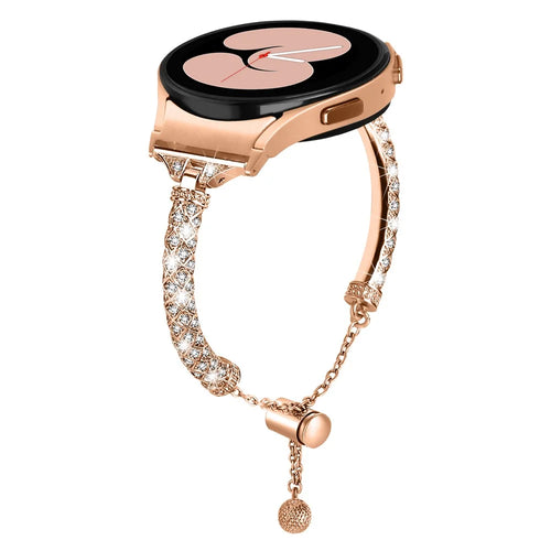 Metal Watch Band for Samsung Galaxy Watch 6 40mm 44mm , Rhinestone Decor Copper Strap Bracelet with Connector - Rose Gold - 1