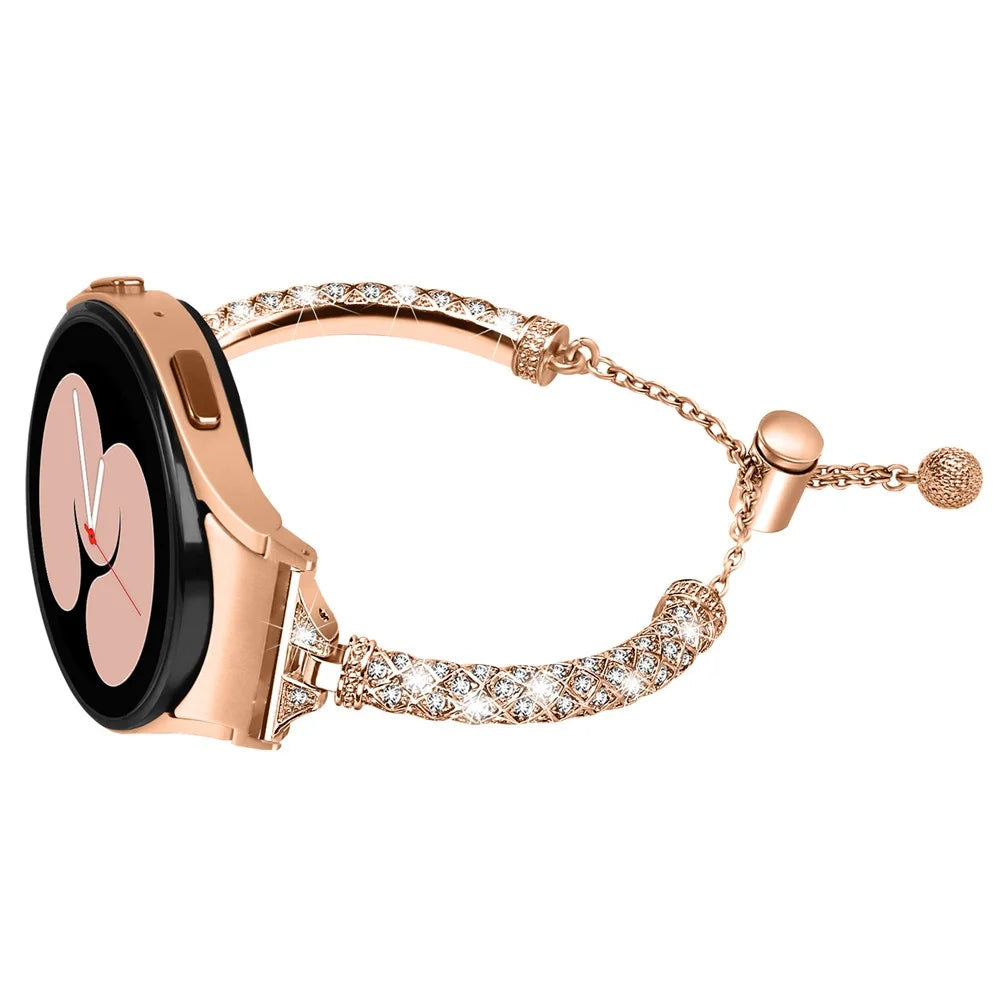 Metal Watch Band for Samsung Galaxy Watch 6 40mm 44mm , Rhinestone Decor Copper Strap Bracelet with Connector - Rose Gold - 2