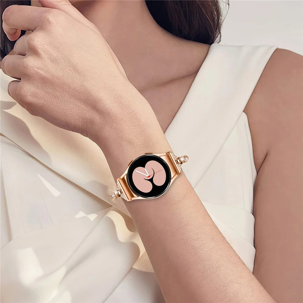 Metal Watch Band for Samsung Galaxy Watch 6 40mm 44mm , Rhinestone Decor Copper Strap Bracelet with Connector - Rose Gold - 5