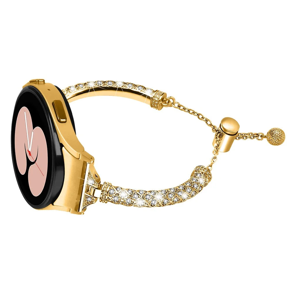 Copper Watch Band for Samsung Galaxy Watch6 40mm 44mm / Watch6 Classic 43mm 47mm / Watch 5 40mm 44mm / Watch4 40mm 44mm , Rhinestone Decor Bracelet with Connector - Gold - 2