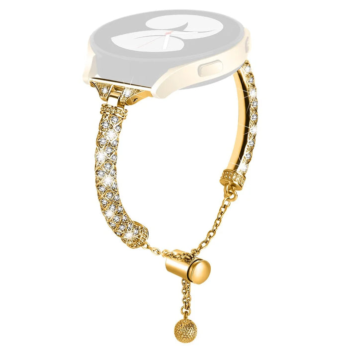 For Samsung Galaxy Watch Active / Watch Active2 44mm / Active2 40mm Rhinestone Jewelry Watch Strap 20mm Sliding Metal Wrist Band - Gold - 1