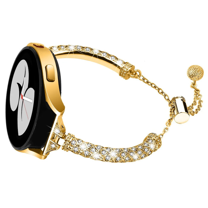 For Samsung Galaxy Watch Active / Watch Active2 44mm / Active2 40mm Rhinestone Jewelry Watch Strap 20mm Sliding Metal Wrist Band - Gold - 3
