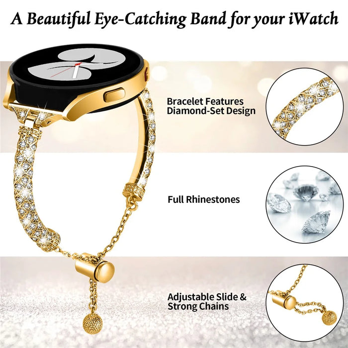 For Samsung Galaxy Watch Active / Watch Active2 44mm / Active2 40mm Rhinestone Jewelry Watch Strap 20mm Sliding Metal Wrist Band - Gold - 4