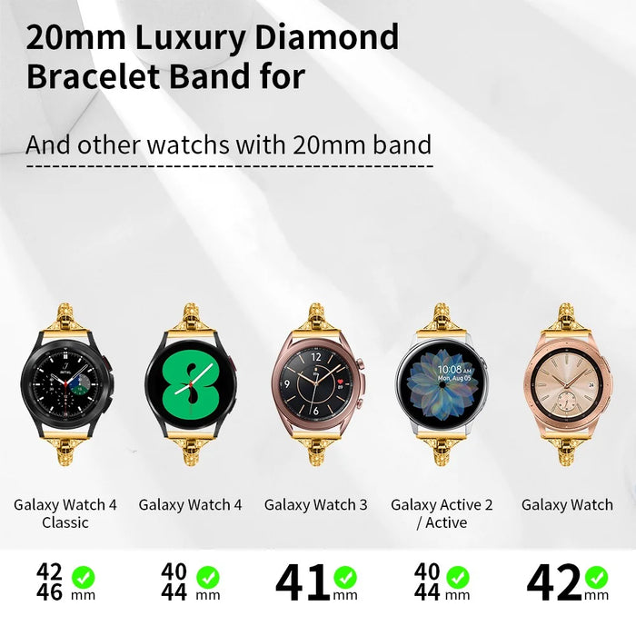 For Samsung Galaxy Watch Active / Watch Active2 44mm / Active2 40mm Rhinestone Jewelry Watch Strap 20mm Sliding Metal Wrist Band - Gold - 7