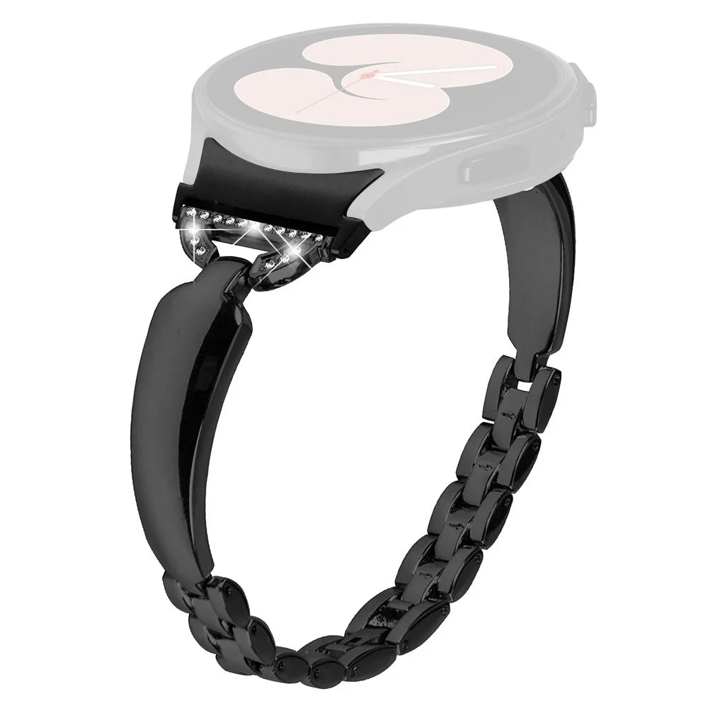 Watch Band for Samsung Galaxy Watch 6 40mm 44mm , D-shaped Rhinestone Decor Copper Metal Bracelet with Connector - Black - 1