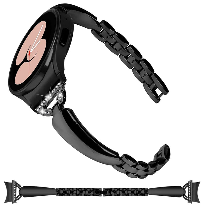 Watch Band for Samsung Galaxy Watch 6 40mm 44mm , D-shaped Rhinestone Decor Copper Metal Bracelet with Connector - Black - 2