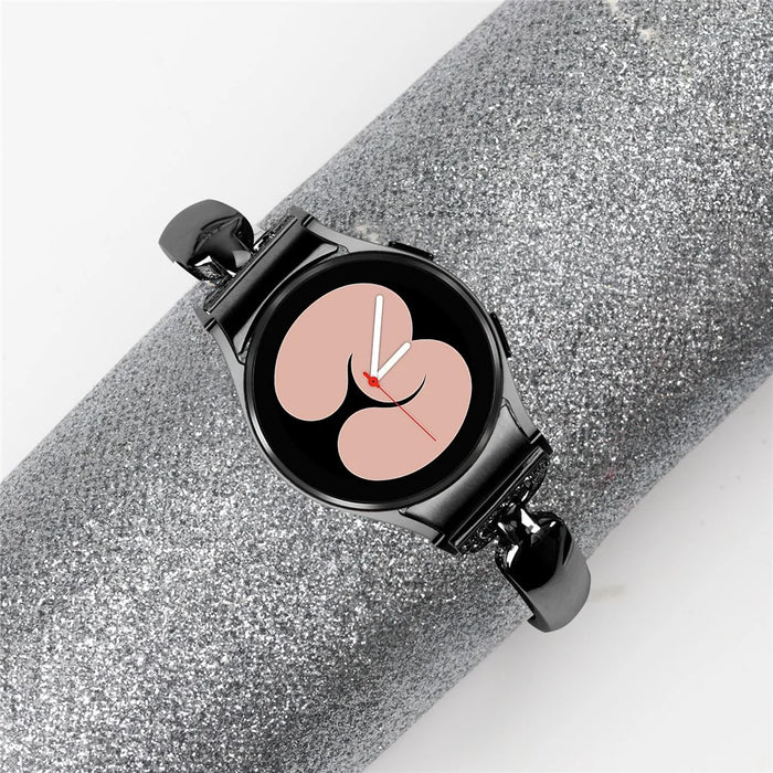 Watch Band for Samsung Galaxy Watch 6 40mm 44mm , D-shaped Rhinestone Decor Copper Metal Bracelet with Connector - Black - 3