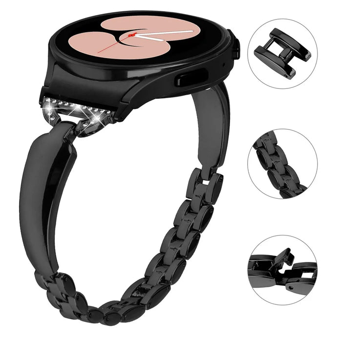 Watch Band for Samsung Galaxy Watch 6 40mm 44mm , D-shaped Rhinestone Decor Copper Metal Bracelet with Connector - Black - 4