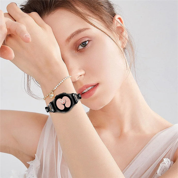 Watch Band for Samsung Galaxy Watch 6 40mm 44mm , D-shaped Rhinestone Decor Copper Metal Bracelet with Connector - Black - 5