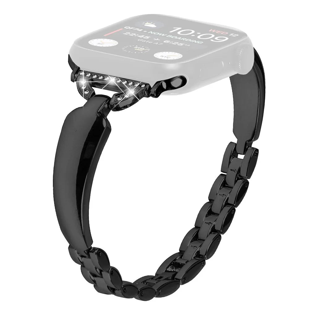 Copper Watch Band for Apple Watch Series 11 10 42mm / 9 8 7 41mm / SE3 SE2 SE 6 5 4 40mm / 3 2 1 38mm D-Shaped Rhinestone Decor Bracelet - Black - 1