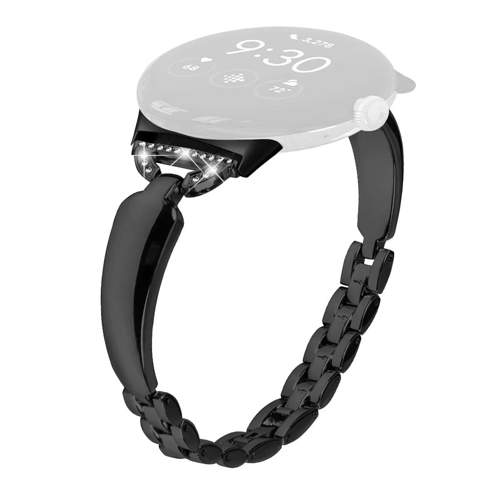 For Google Pixel Watch 4 41mm / Watch 3 41mm / Watch 2 / Watch Bling Band D-Shaped Rhinestone Decor Copper Metal Bracelet Watch Strap - Black - 1