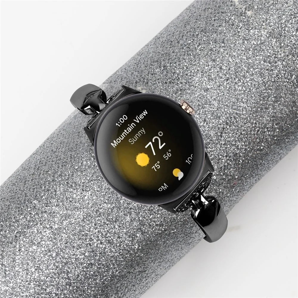 For Google Pixel Watch 4 41mm / Watch 3 41mm / Watch 2 / Watch Bling Band D-Shaped Rhinestone Decor Copper Metal Bracelet Watch Strap - Black - 3