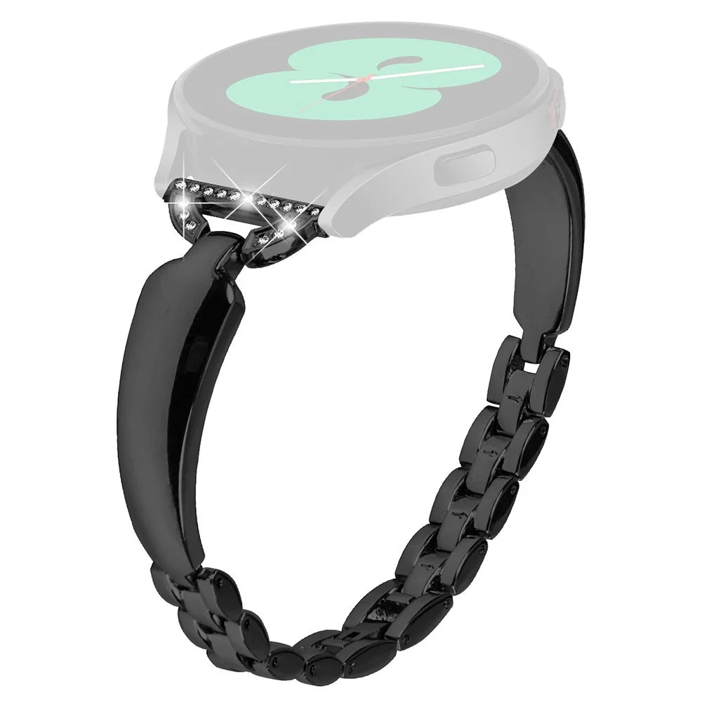 20mm Metal Watch Band for Samsung Galaxy Watch Active / Active2 40mm 44mm , Rhinestone Decor Bracelet Copper Wristband - Black - 1