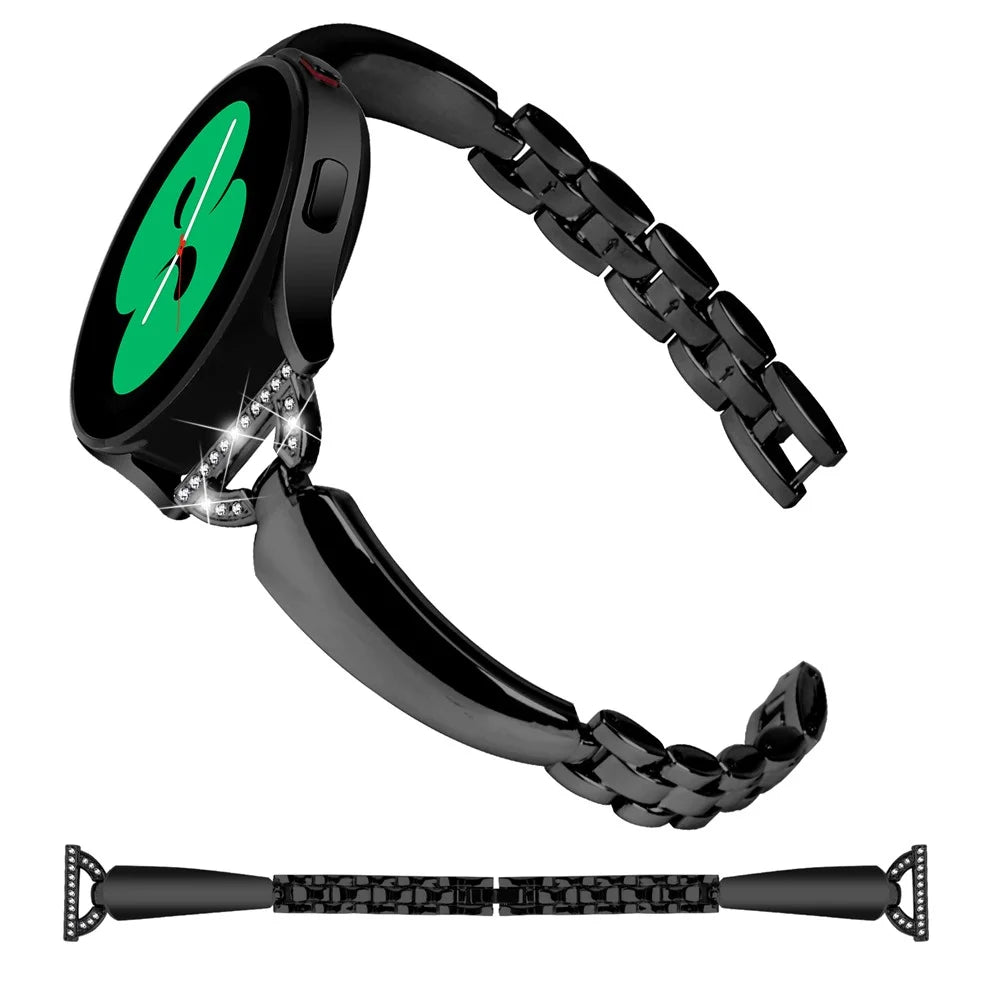 20mm Metal Watch Band for Samsung Galaxy Watch Active / Active2 40mm 44mm , Rhinestone Decor Bracelet Copper Wristband - Black - 2