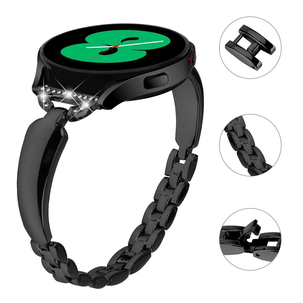 20mm Metal Watch Band for Samsung Galaxy Watch Active / Active2 40mm 44mm , Rhinestone Decor Bracelet Copper Wristband - Black - 4