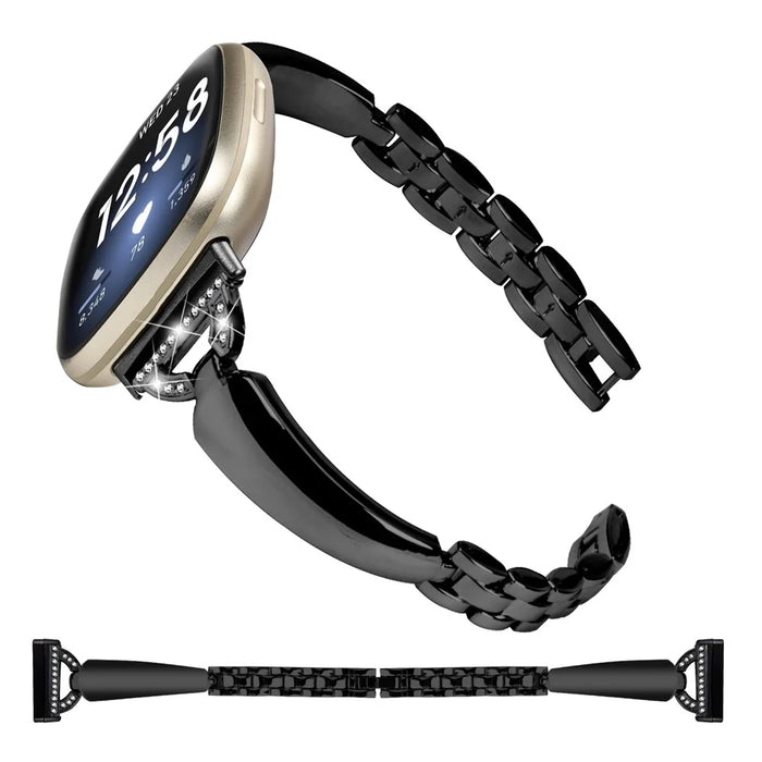 For Fitbit Versa 3 / Sense Copper Watch Band D-shaped Rhinestone Decor Bracelet Strap - Black - 2