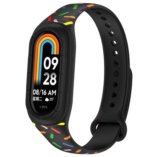 For Xiaomi Smart Band 8 Integrated Silicone Strap Colorful Spotted Replacement Wrist Band - Black - 1