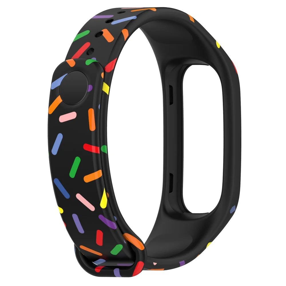 For Oppo Band Integrated Silicone Strap Watch Case Colorful Spotted Wrist Band - Black - 3