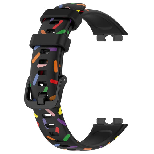 For Huawei Band 8 / Band 8 NFC / Band 9 / Band 9 NFC Colorful Spotted Silicone Strap Replacement Watch Band - Black - 1