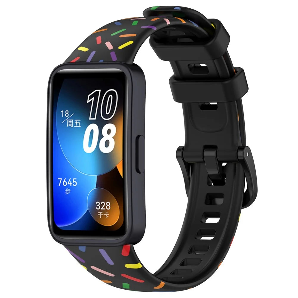 For Huawei Band 8 / Band 8 NFC / Band 9 / Band 9 NFC Colorful Spotted Silicone Strap Replacement Watch Band - Black - 4