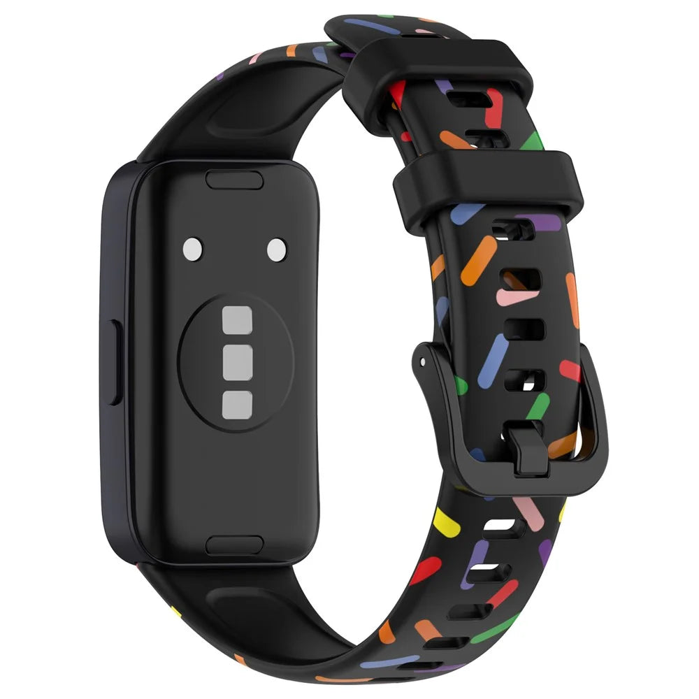 For Huawei Band 8 / Band 8 NFC / Band 9 / Band 9 NFC Colorful Spotted Silicone Strap Replacement Watch Band - Black - 5