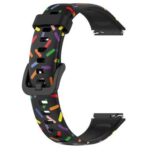 For Huawei Band 7 Colorful Spotted Wrist Band Replacement Silicone Watch Strap - Black - 1