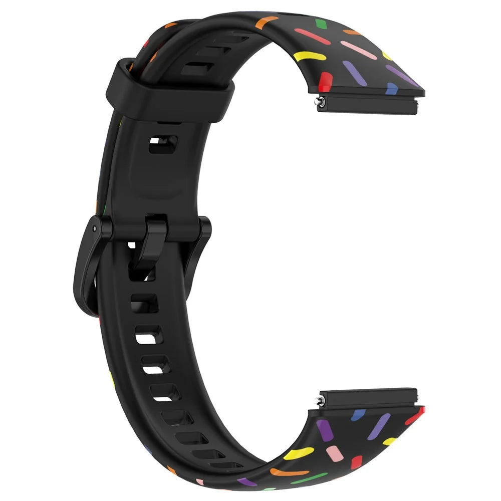 For Huawei Band 7 Colorful Spotted Wrist Band Replacement Silicone Watch Strap - Black - 2