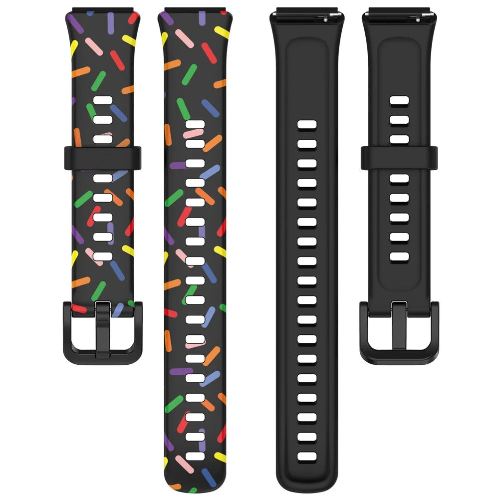For Huawei Band 7 Colorful Spotted Wrist Band Replacement Silicone Watch Strap - Black - 3