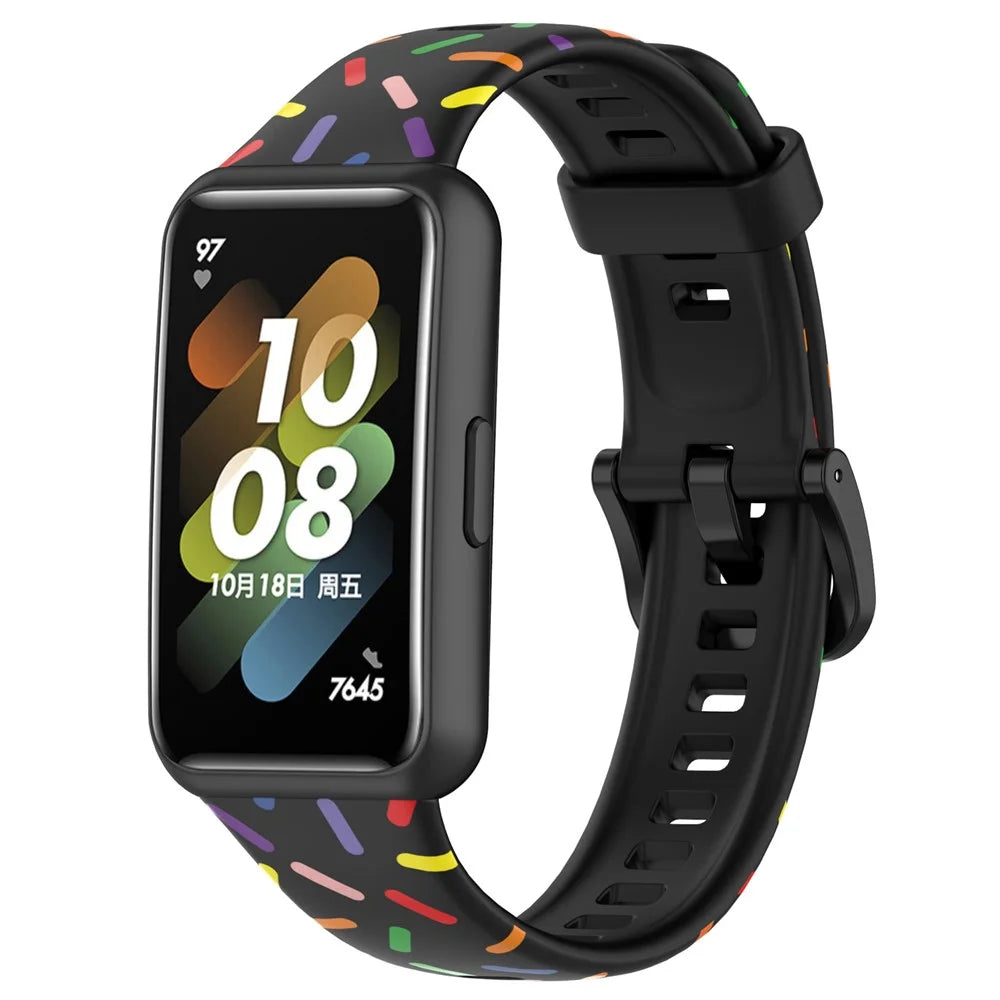 For Huawei Band 7 Colorful Spotted Wrist Band Replacement Silicone Watch Strap - Black - 4