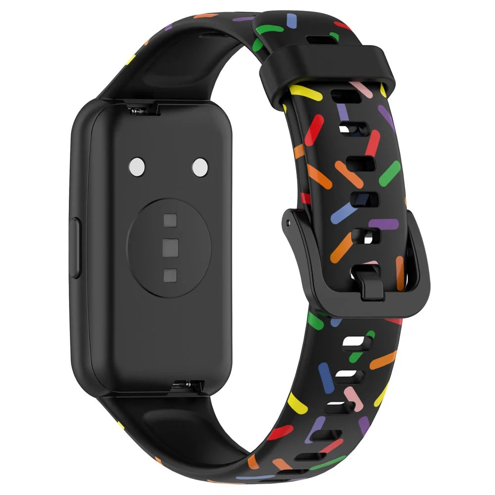 For Huawei Band 7 Colorful Spotted Wrist Band Replacement Silicone Watch Strap - Black - 5